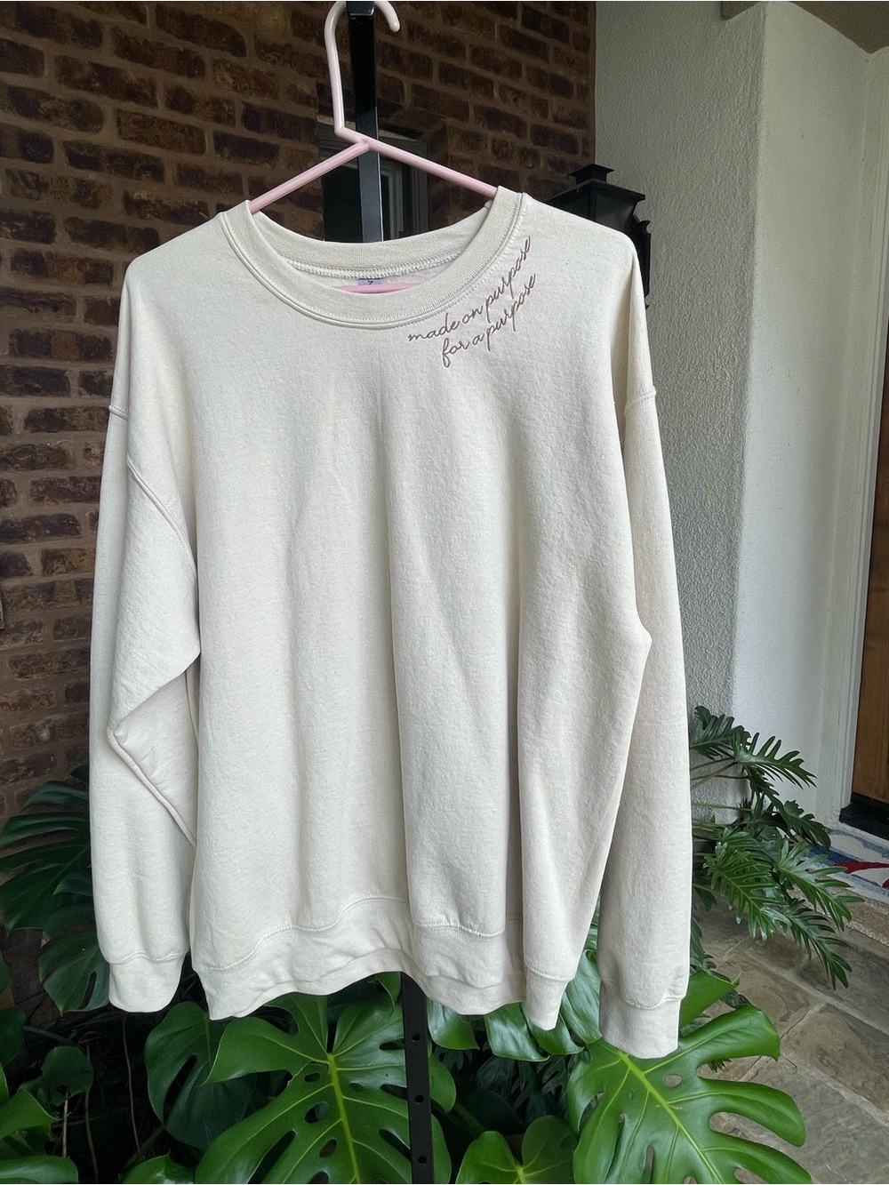 Cream Crewneck Sweatshirt with Script Detail